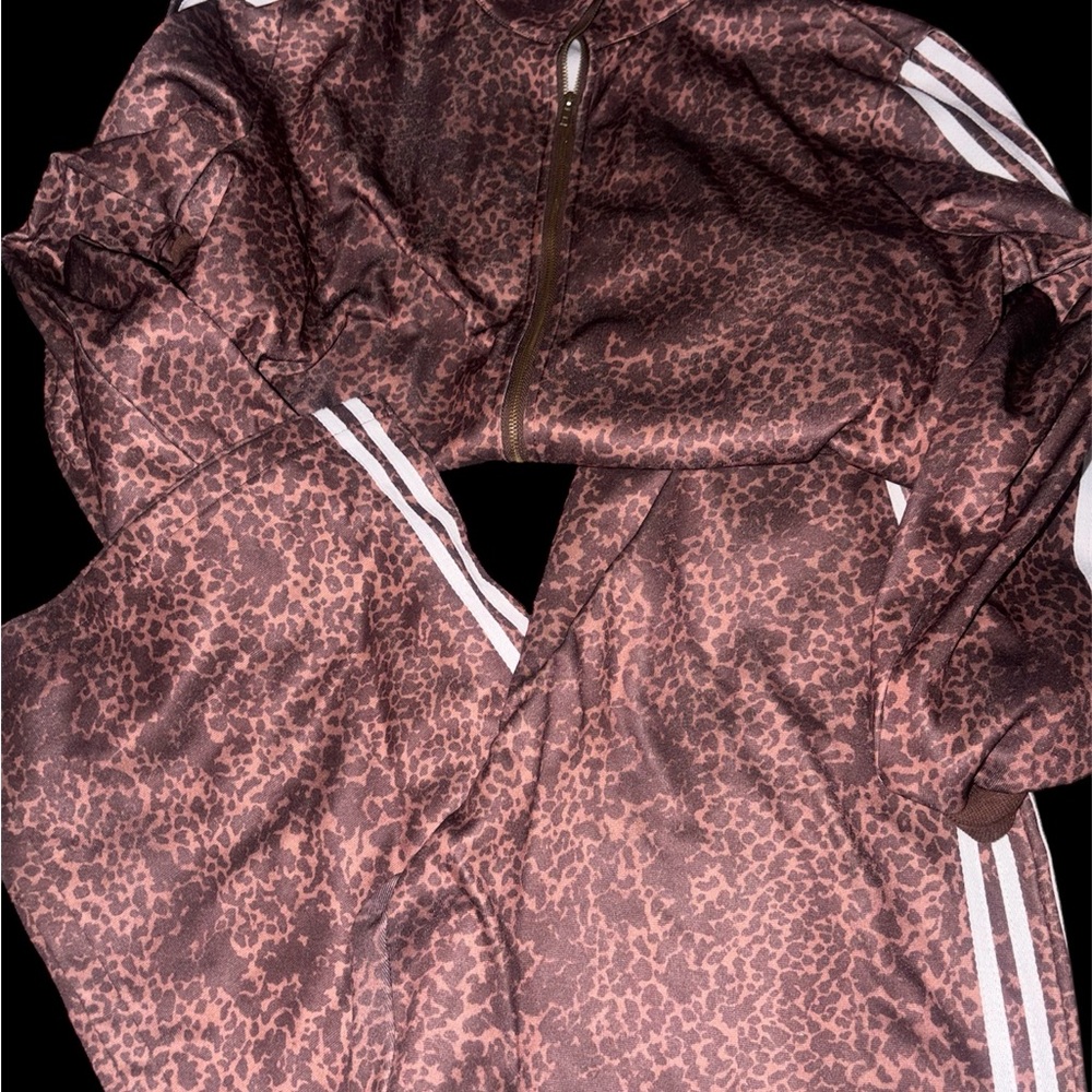 Three-Stripe Zip Jacket in Mauve Leopard